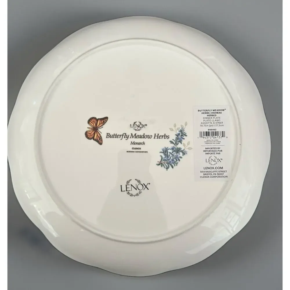 Lenox Butterfly Meadow Herbs Collection Monarch 10.75” Dinner Plate NEW with Tag